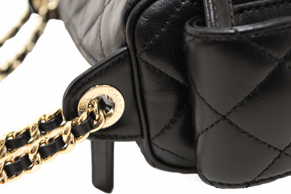 Chanel Black Shiny Crumpled Lambskin Quilted Small Preppy Pocket Camera Case Bag