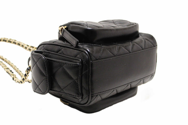 Chanel Black Shiny Crumpled Lambskin Quilted Small Preppy Pocket Camera Case Bag