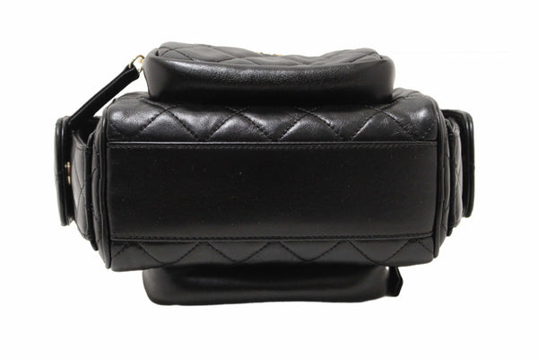Chanel Black Shiny Crumpled Lambskin Quilted Small Preppy Pocket Camera Case Bag