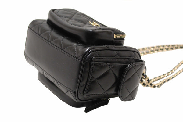 Chanel Black Shiny Crumpled Lambskin Quilted Small Preppy Pocket Camera Case Bag