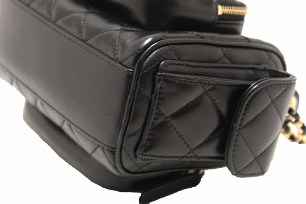 Chanel Black Shiny Crumpled Lambskin Quilted Small Preppy Pocket Camera Case Bag