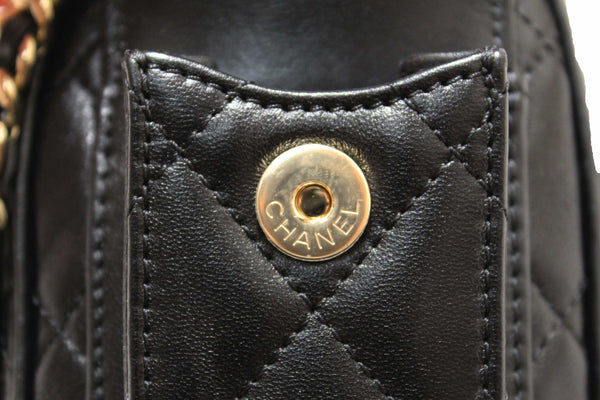 Chanel Black Shiny Crumpled Lambskin Quilted Small Preppy Pocket Camera Case Bag