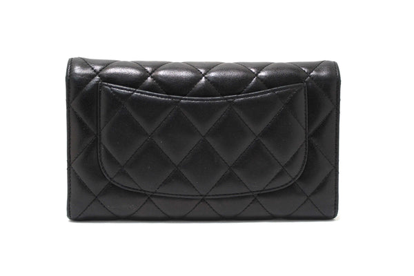 Chanel Black Quilted Lambskin Leather Trifold Flap Wallet