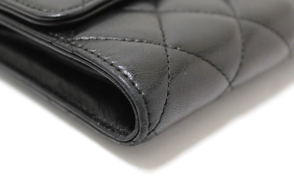 Chanel Black Quilted Lambskin Leather Trifold Flap Wallet