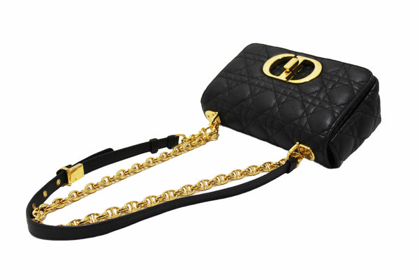 Christian Dior Black Macrocannage Caviar Leather Small Caro Shoulder Crossbody Bag