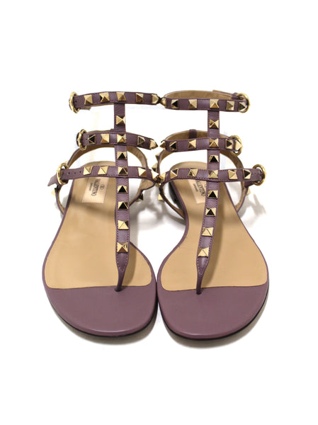 New Valentino Purple Leather Rockstud Flip Flop Sandal Shoes Size 36