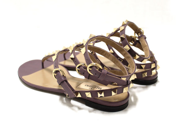 New Valentino Purple Leather Rockstud Flip Flop Sandal Shoes Size 36