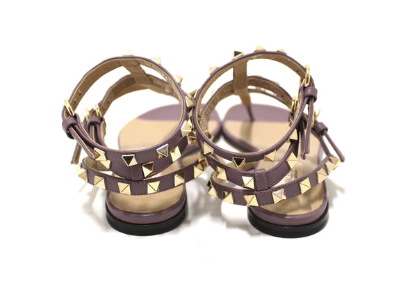 New Valentino Purple Leather Rockstud Flip Flop Sandal Shoes Size 36