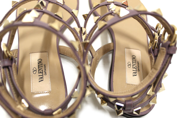 New Valentino Purple Leather Rockstud Flip Flop Sandal Shoes Size 36