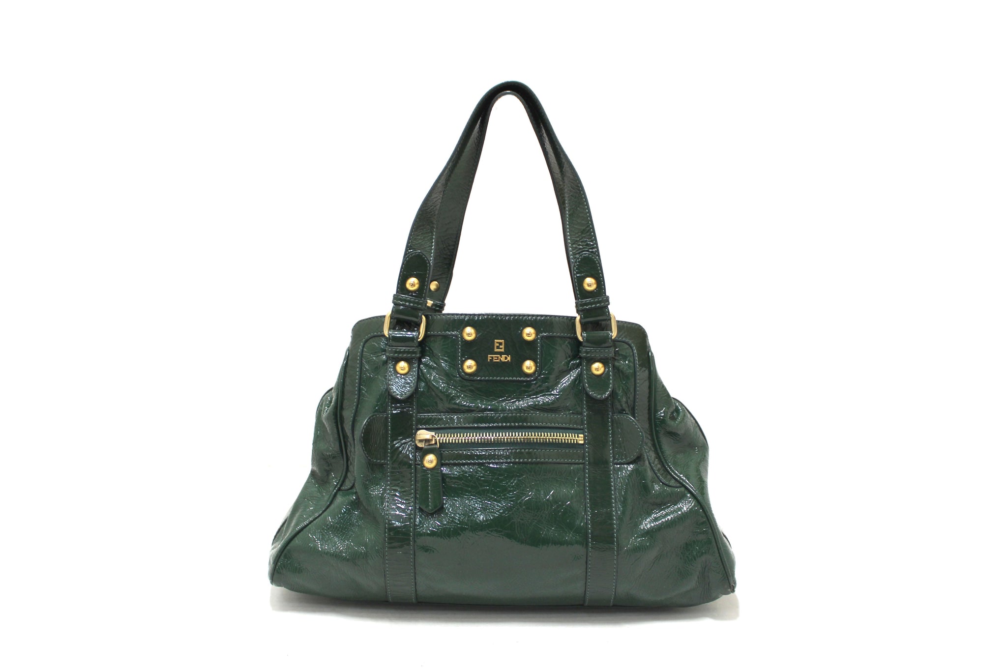 Authentic Fendi Green Patent Leather Shoulder Bag