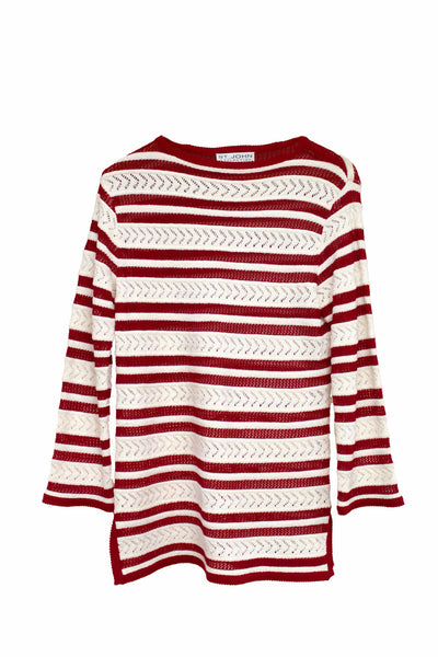St John Red and White Striped Knit Sweater Size
