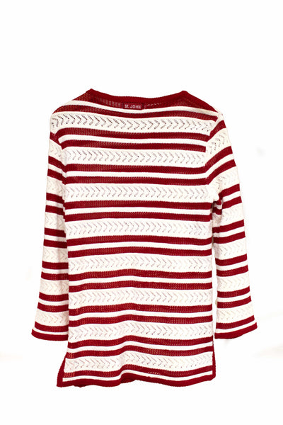 St John Red and White Striped Knit Sweater Size