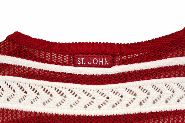 St John Red and White Striped Knit Sweater Size