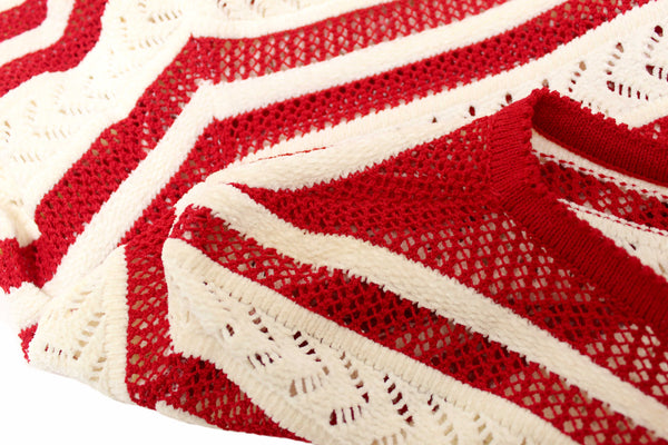 St John Red and White Striped Knit Sweater Size