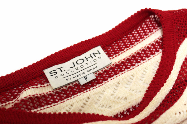 St John Red and White Striped Knit Sweater Size