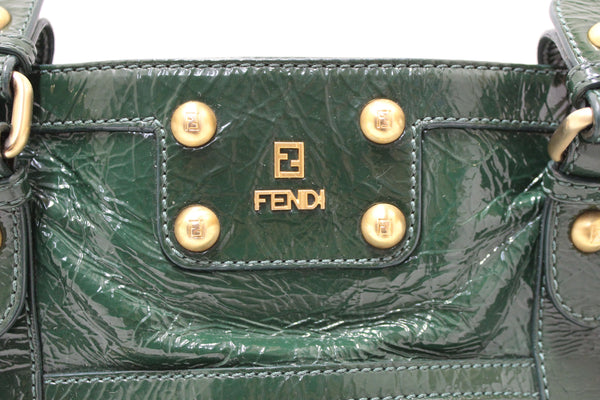 Authentic Fendi Green Patent Leather Shoulder Bag