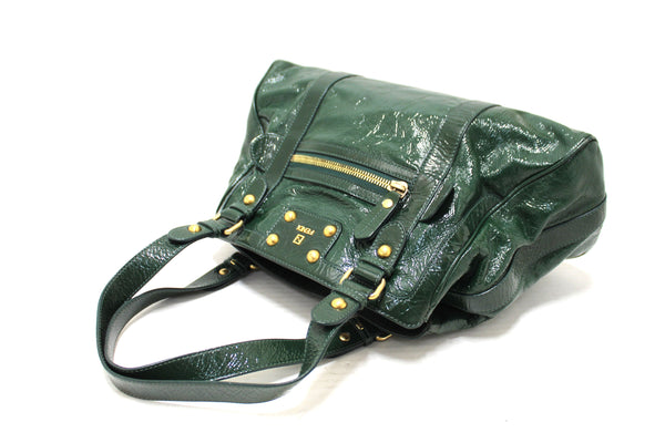 Authentic Fendi Green Patent Leather Shoulder Bag