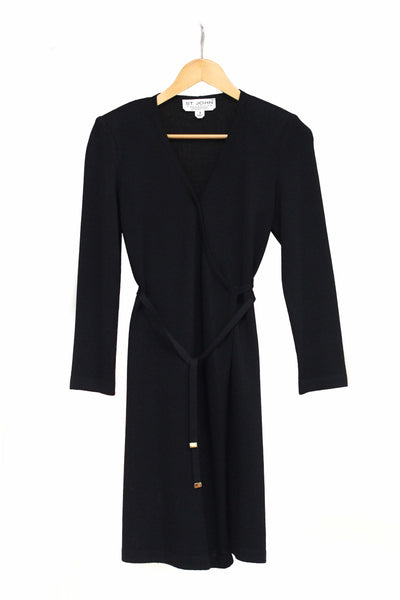 St John Black Wrap-Around Knit Dress Size Size 2