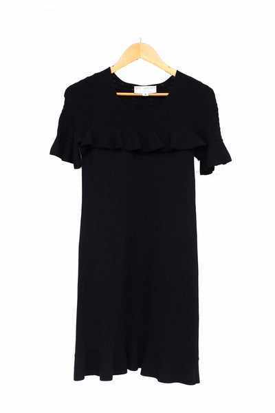 St John Black Chevron Ruffle Sweater Dress Size M