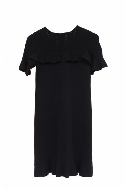 St John Black Chevron Ruffle Sweater Dress Size M