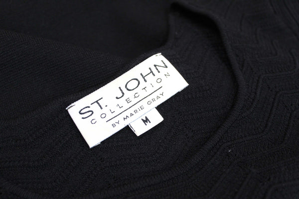 St John Black Chevron Ruffle Sweater Dress Size M