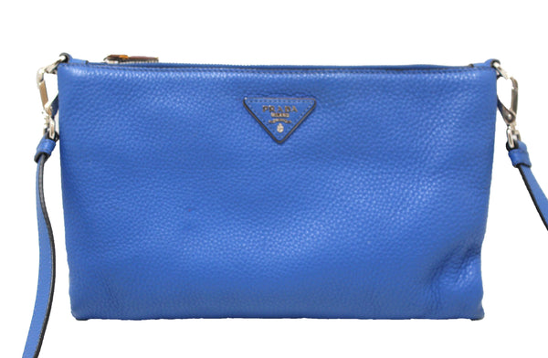 Prada Blue Calfskin Leather Messenger Bag