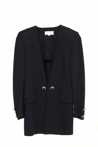 St John Black Knit Jacket with Gold Embellishments Size 2