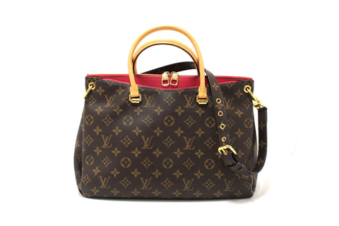 Louis Vuitton Classic Monogram with Fuchsia Calfskin Leather Pallas MM Handbag