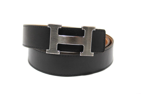 Hermes Black/Brown Leather H Belt Buckle Reversible Belt size 85