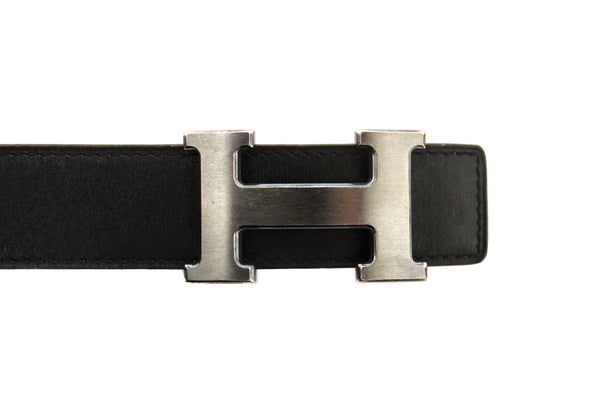 Hermes Black/Brown Leather H Belt Buckle Reversible Belt size 85