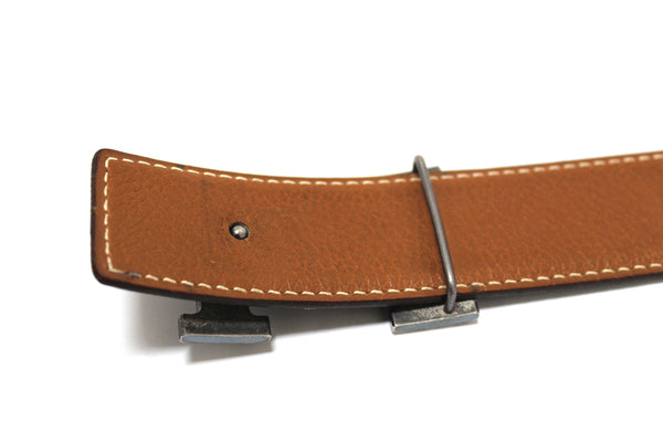 Hermes Black/Brown Leather H Belt Buckle Reversible Belt size 85