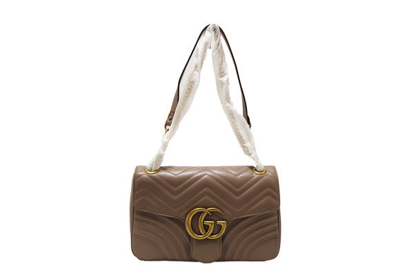NEW Gucci Porcelain Rose Marmont Matelassé Chevron Leather Medium Shoulder Bag 443496