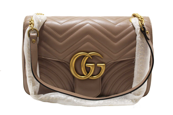 NEW Gucci Porcelain Rose Marmont Matelassé Chevron Leather Medium Shoulder Bag 443496