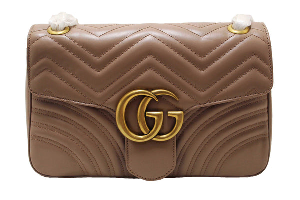 NEW Gucci Porcelain Rose Marmont Matelassé Chevron Leather Medium Shoulder Bag 443496