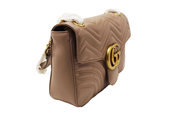 NEW Gucci Porcelain Rose Marmont Matelassé Chevron Leather Medium Shoulder Bag 443496