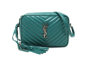 YSL Yves Saint Laurent Turquoise Leather Lou Camera Messenger Bag