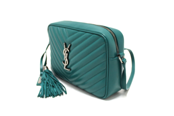 YSL Yves Saint Laurent Turquoise Leather Lou Camera Messenger Bag