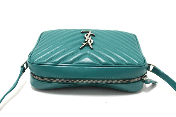 YSL Yves Saint Laurent Turquoise Leather Lou Camera Messenger Bag