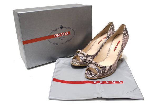 NEW Prada Beige Python Leather Wedge Size 39.5