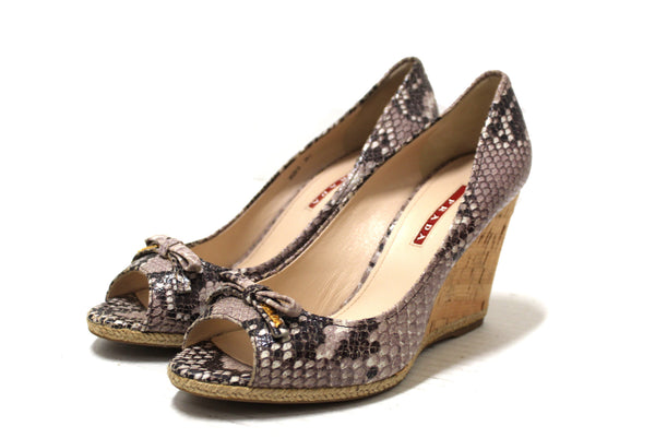 NEW Prada Beige Python Leather Wedge Size 39.5