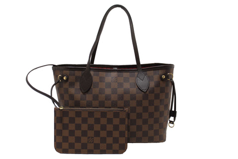 Louis Vuitton Damier Ebene Canvas Neverfull PM Shoulder Tote Bag