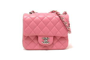 NEW Chanel Quilted Pink Lambskin Leather Mini Square Classic Flap Bag