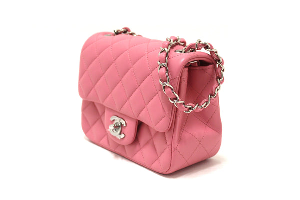 NEW Chanel Quilted Pink Lambskin Leather Mini Square Classic Flap Bag