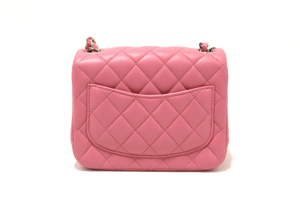 NEW Chanel Quilted Pink Lambskin Leather Mini Square Classic Flap Bag