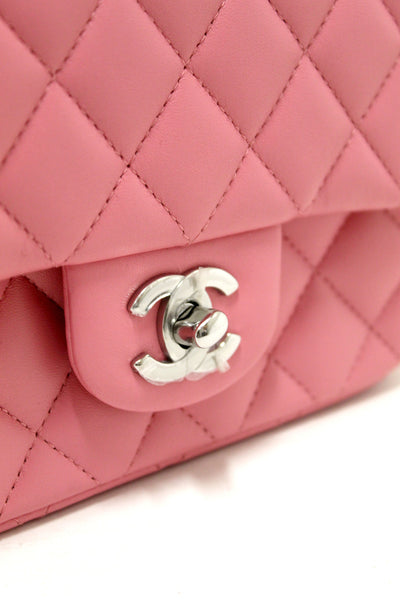 NEW Chanel Quilted Pink Lambskin Leather Mini Square Classic Flap Bag