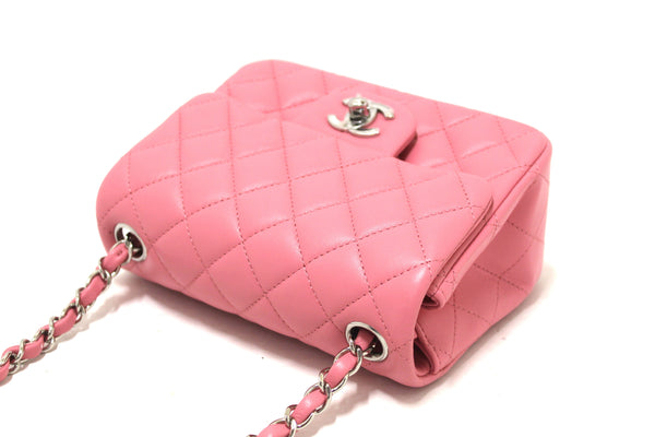 NEW Chanel Quilted Pink Lambskin Leather Mini Square Classic Flap Bag