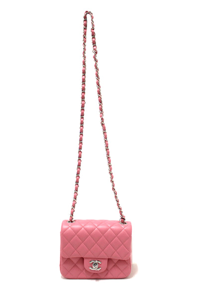 NEW Chanel Quilted Pink Lambskin Leather Mini Square Classic Flap Bag