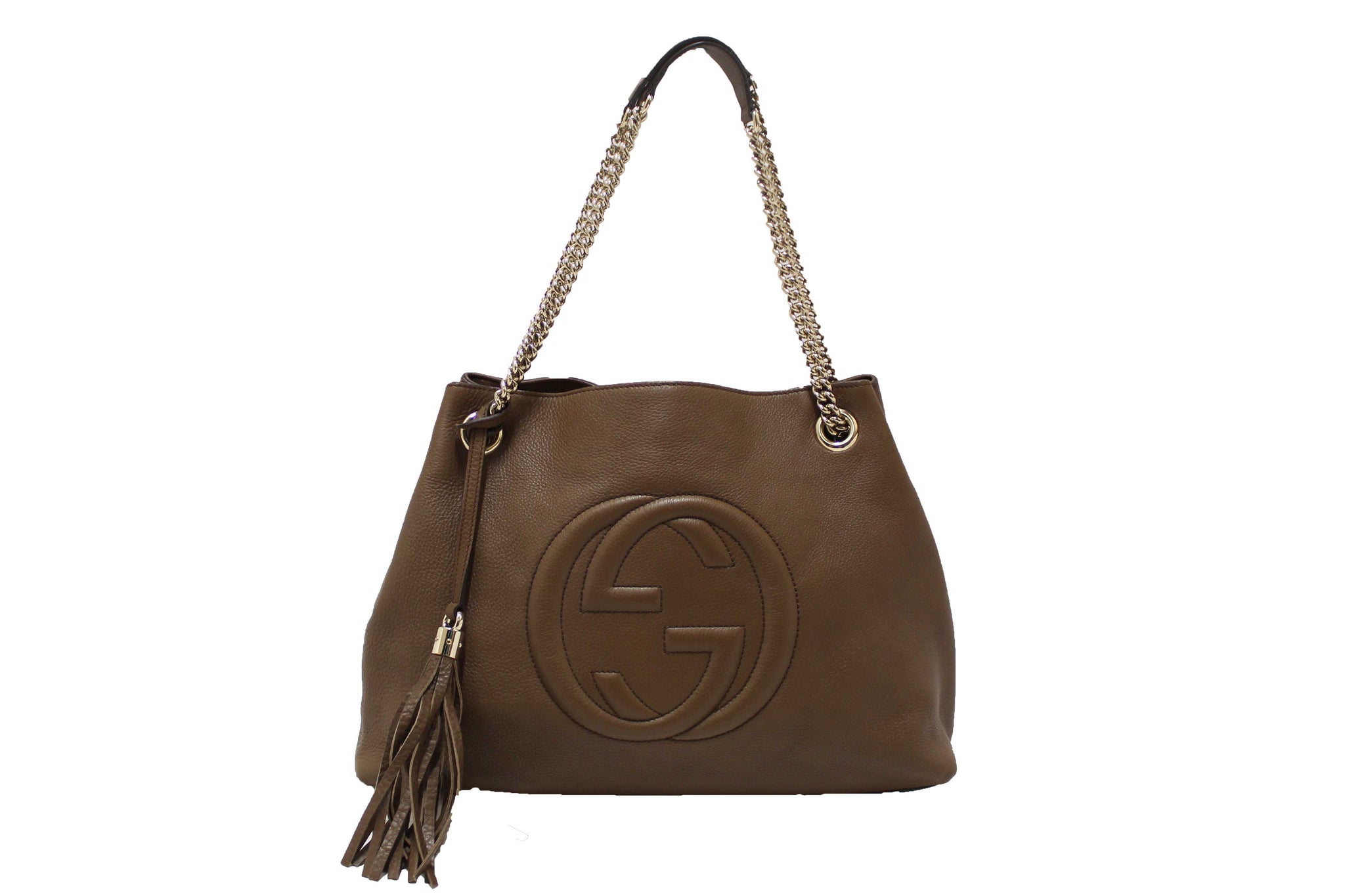 Gucci Brown Pebbled Calfskin Medium Soho Chain Shoulder Bag 308982