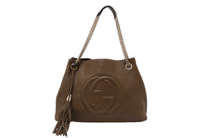 Gucci Brown Pebbled Calfskin Medium Soho Chain Shoulder Bag 308982