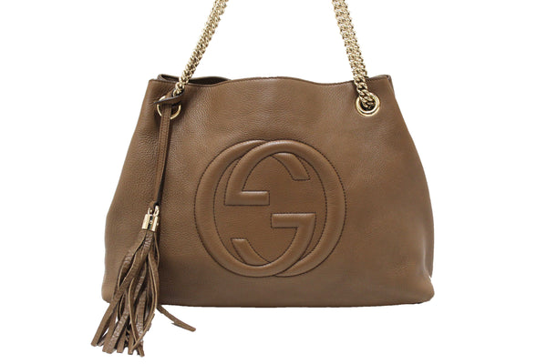 Gucci Brown Pebbled Calfskin Medium Soho Chain Shoulder Bag 308982